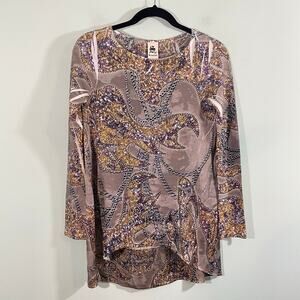 S-12 Women's Multicolor Rhinestone 3D Pleat Long Sleeve Top Size S Y2K Grudge